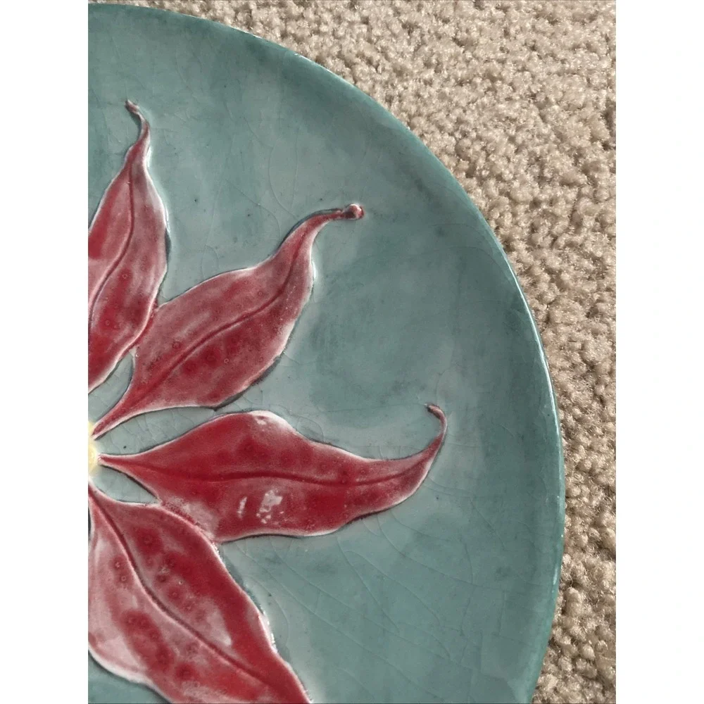 Ceramic Poinsettia Plate, Hand Painted 10